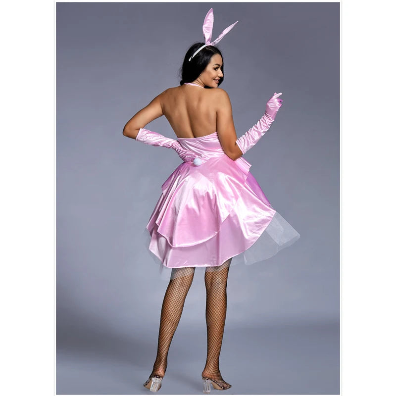 Carnival Halloween Lady Sexy Pink Bunny Girl Costume Lovely Tulle Tuxedo Rabbit Disfraz Cosplay Fancy Party Dress