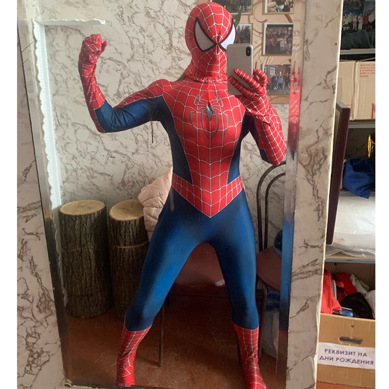 Classic Raimi Spiderman Costume Cosplay Zentai Suits Bodysuit Spandex Superhero Halloween Costume Disfraces Para Adult Kids
