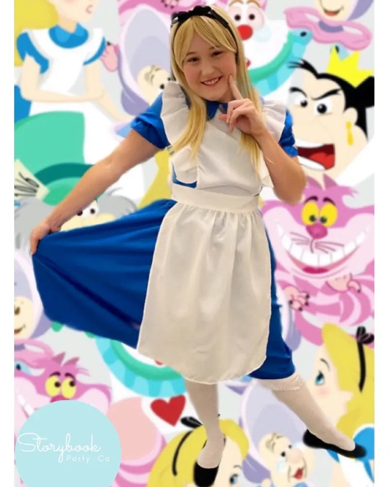 Alice Cosplay Dress Women Fantasy Lolita Outfit Cartoon Wonderland Disguise Costume Adult Kids Girls Halloween Party Dress Up