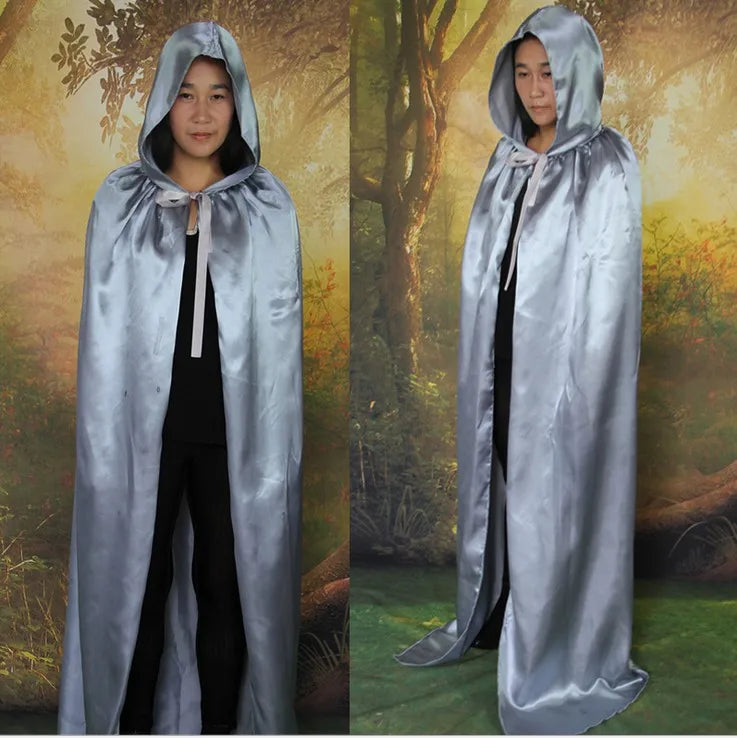 Children adult men boy girl Halloween cosplay satin red purple black witch cape death hoody cloack with hat 60-170cm 7 sizes kid