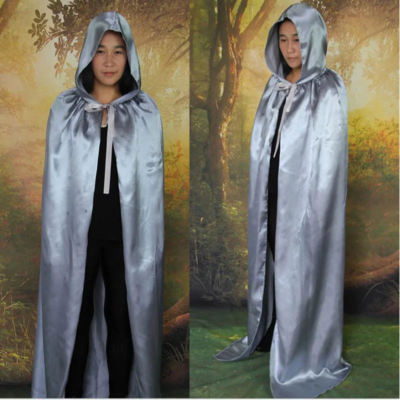 Children adult men boy girl Halloween cosplay satin red purple black witch cape death hoody cloack with hat 60-170cm 7 sizes kid