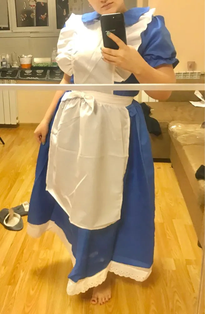 Alice Cosplay Dress Women Fantasy Lolita Outfit Cartoon Wonderland Disguise Costume Adult Kids Girls Halloween Party Dress Up