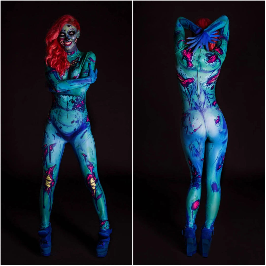 Adult Sexy Women Scary Ghost Skull Bone Costume Rose Skeleton Onesie Printed Bodysuit Devil Jumpsuit Halloween Clothing Zentai