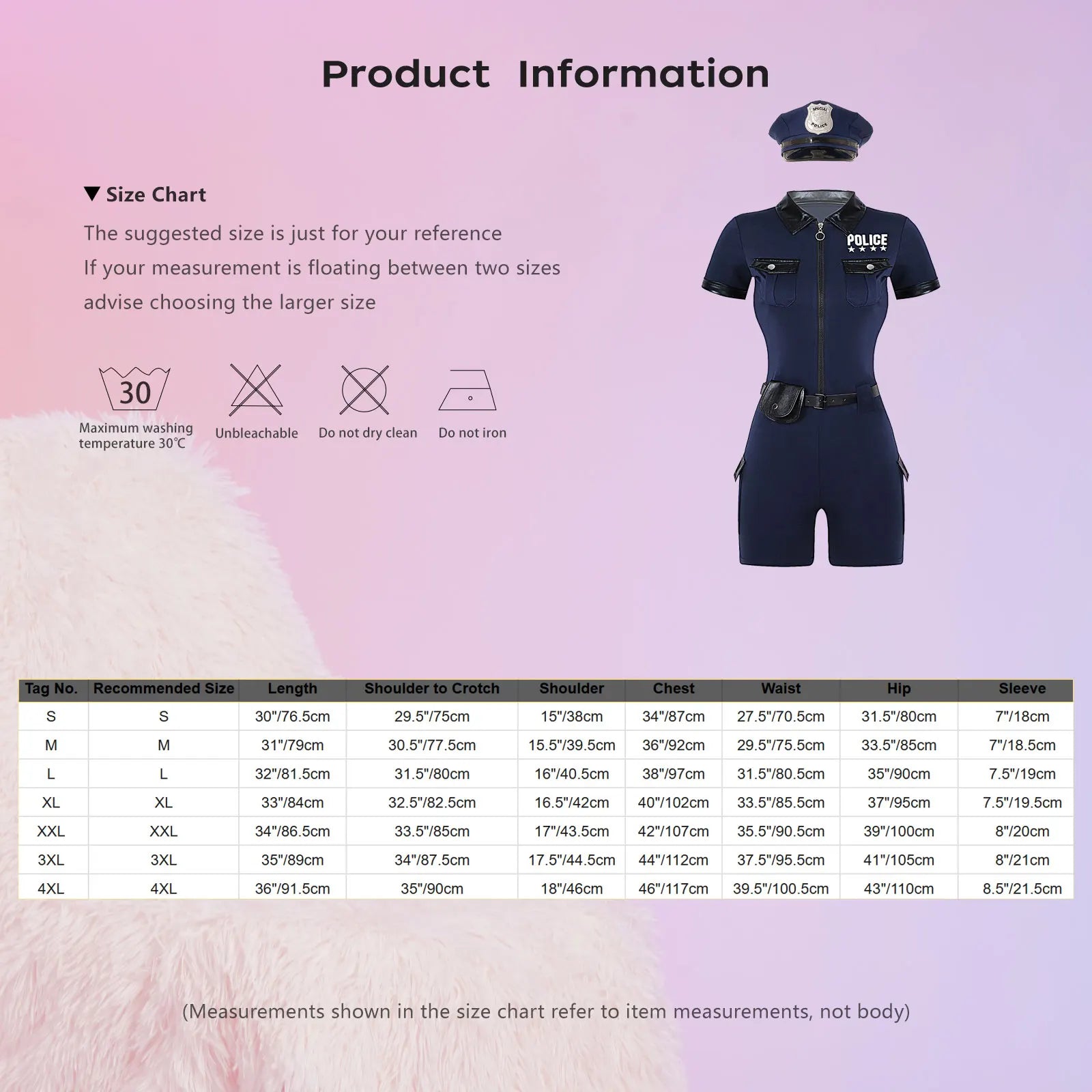 Women Cop Police Uniform Policewoman Cosplay Costume Zipper Short Sleeve Jumpsuit with Belt Purse Hat Halloween Party Clubwear