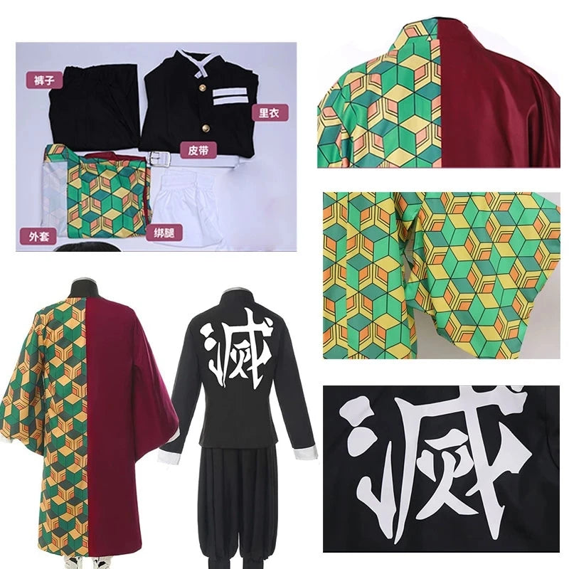 Anime Demon Slayer Kimetsu No Yaiba Tomioka Giyuu Cosplay Costume Suit Uniforms Costumes Wig Child Adult Party Gift