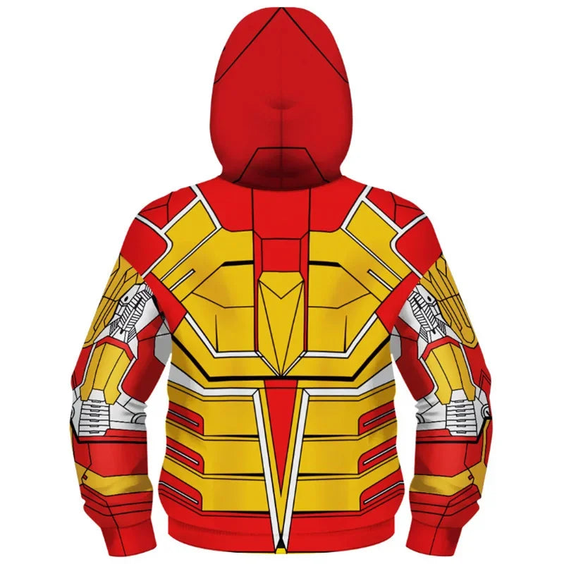 Anime Spiderman /Iron Man Full Zipper Hoodies Cosplay Costume Kids Boys Girls Superhero Cartoon Print Hooded Sweatshirts Outwear