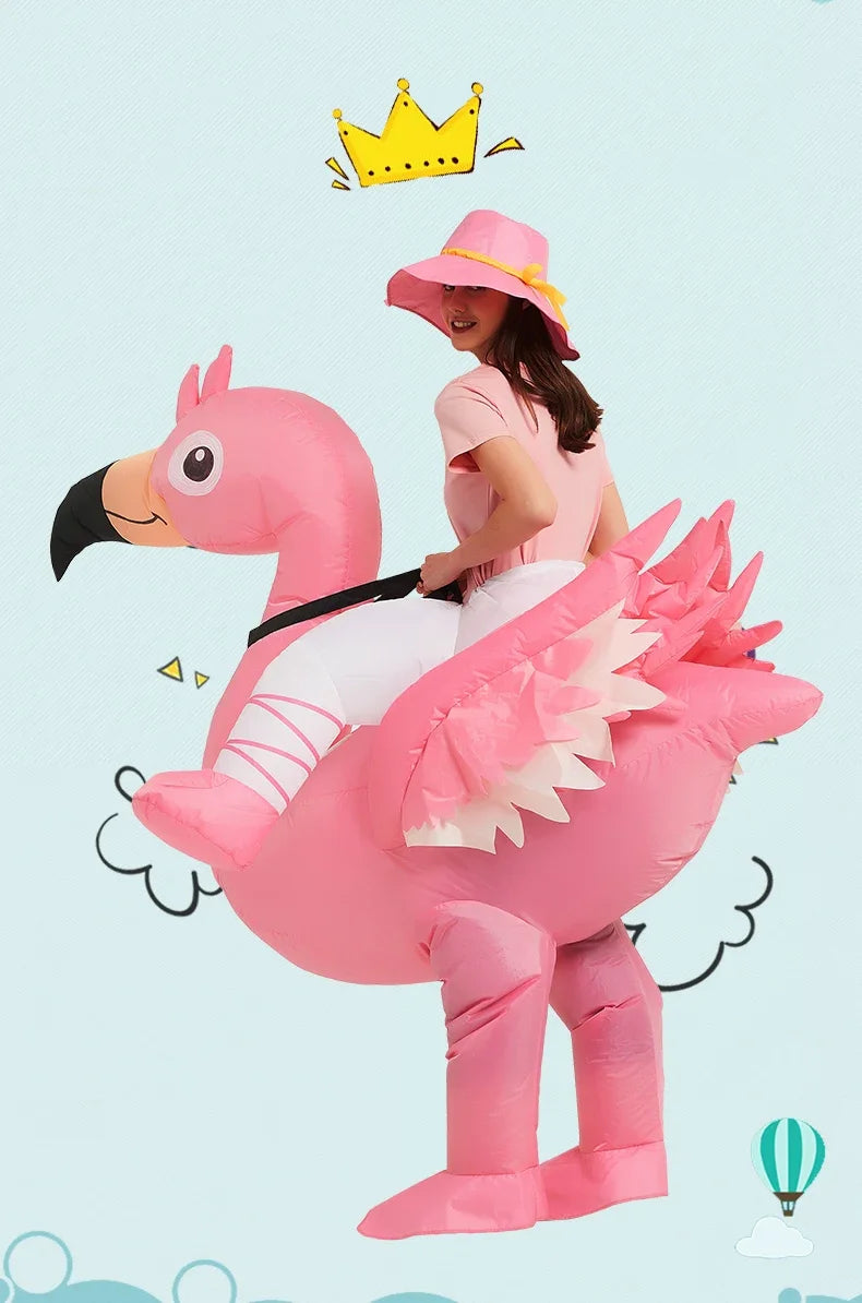 Adult Kids Pink Flamingo Inflatable Costume Halloween Christmas Carnival Children's Day Holiday Party Cosplay Birthday Gift