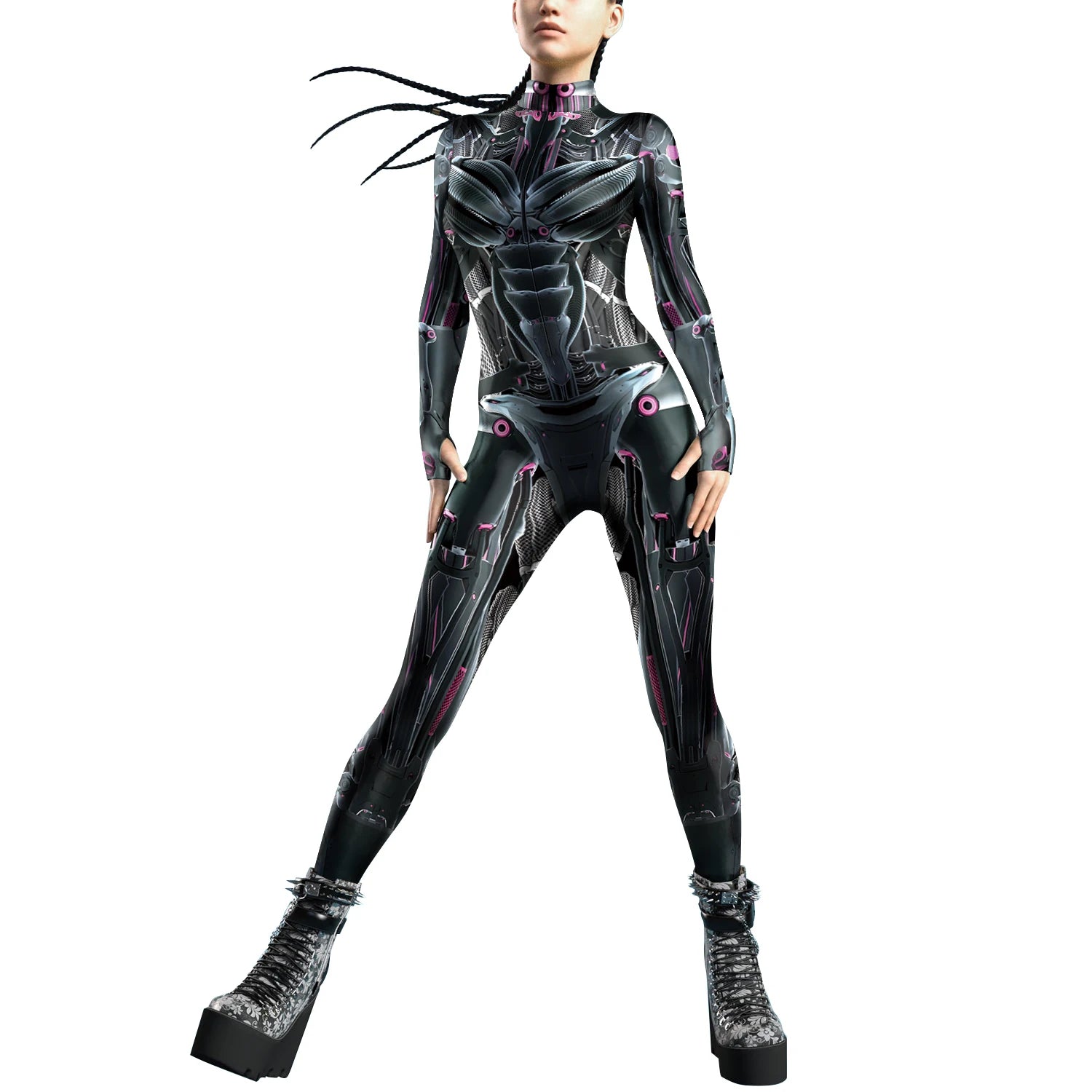 Future Technology Punk Robot Women Jumpsuits Clothing Colorful Texture Printing Zentai Bodysuit Cosplay Costume Halloween Outfit