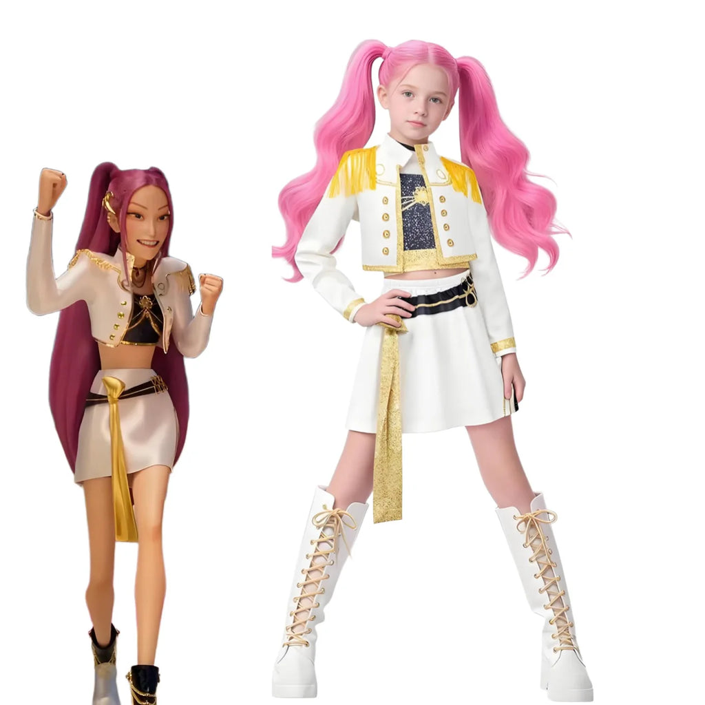 2025 Huntrix Zoey Mira Cosplay Costume for Girls Wig Mask Singing Suits K Pop Demon Hunters Uniform Kids Halloween Party Outfits