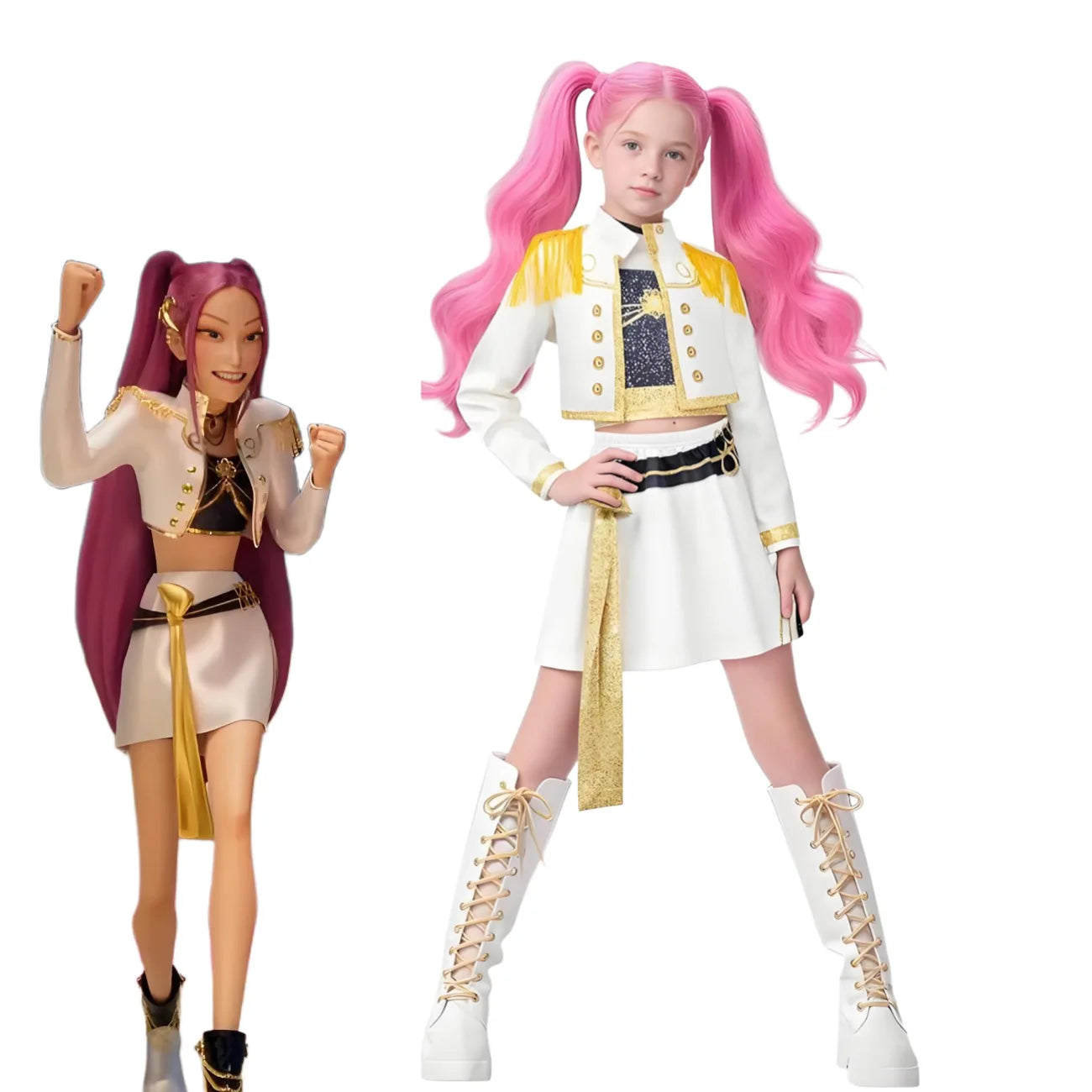 2025 Huntrix Zoey Mira Cosplay Costume for Girls Wig Mask Singing Suits K Pop Demon Hunters Uniform Kids Halloween Party Outfits