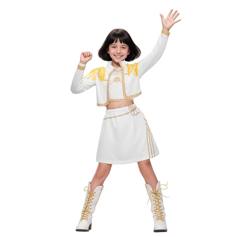 2025 Movie Rumi Mira Zoey White Cosplay Costume for Girl Halloween Carnival K-Pop Hunters Girl Group Idol Print Dress Up Outfit