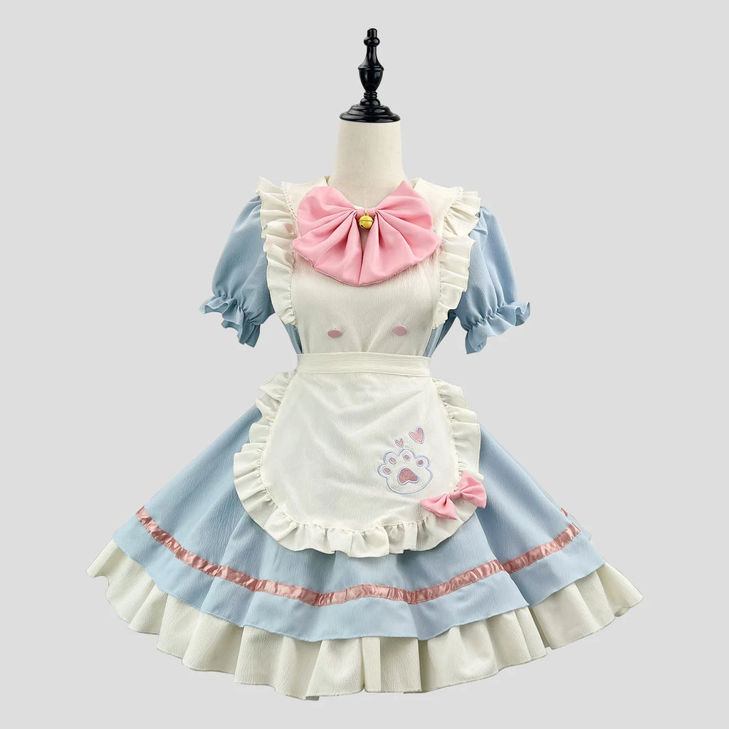 Color Cosplayer Cat Maid Dress Pink Bow Lolita Dress Halloween Party Cosplay Costume Anime Role Disguise Carnival Adult Clothing