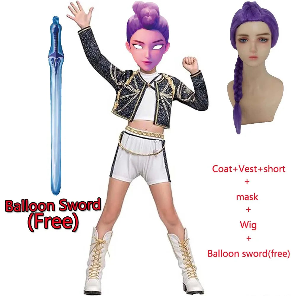 Children's Skirt Sets Kpop Demon Hunters Girls Halloween Christmas Party Rumi Carnival Cosplay Costume Suits Balloon Sword Free