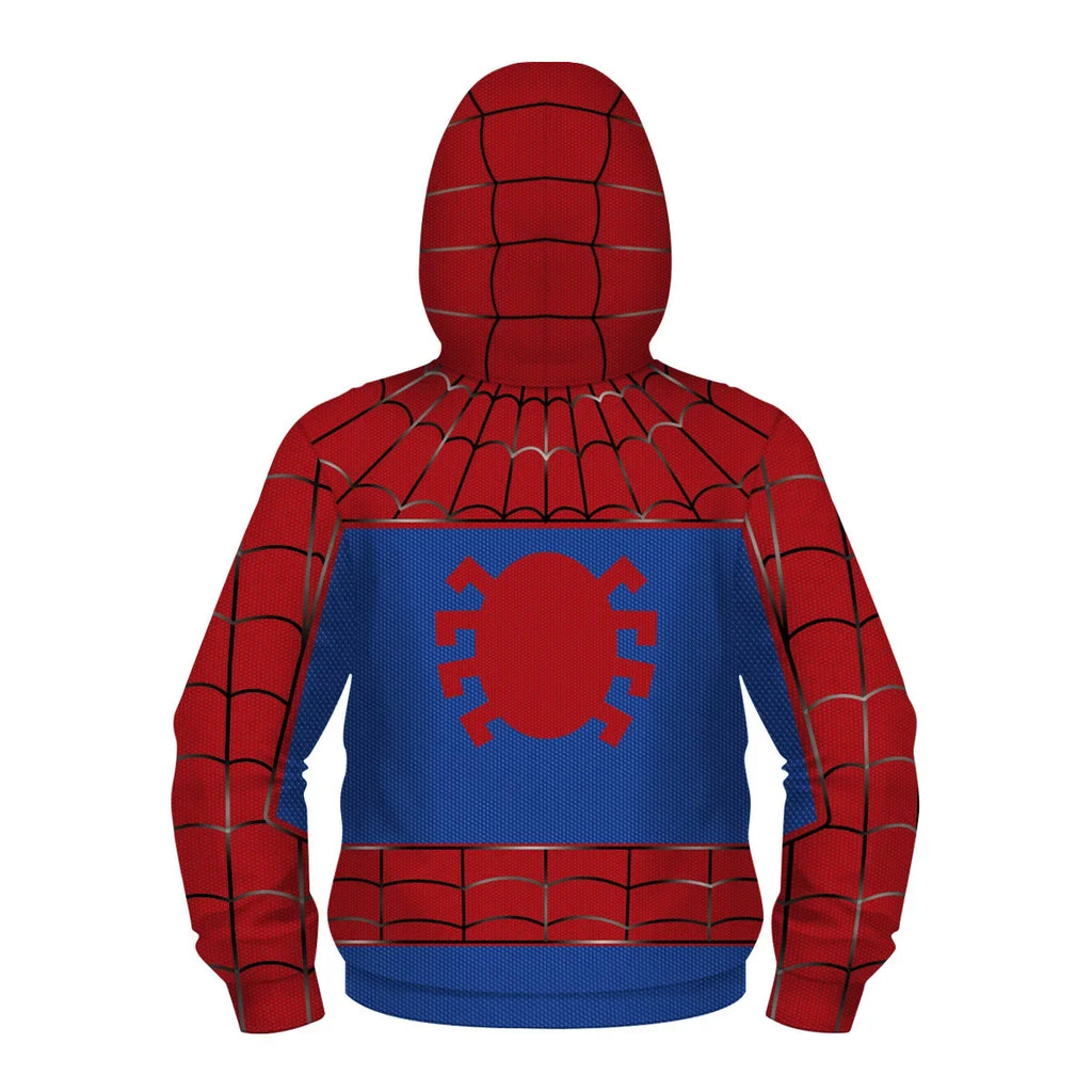 Anime Spiderman /Iron Man Full Zipper Hoodies Cosplay Costume Kids Boys Girls Superhero Cartoon Print Hooded Sweatshirts Outwear