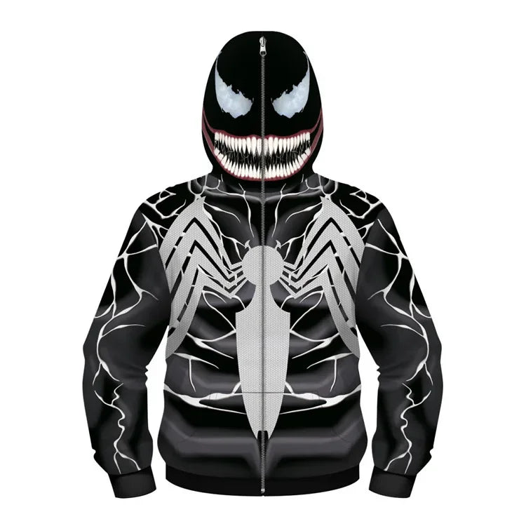 Anime Spiderman /Iron Man Full Zipper Hoodies Cosplay Costume Kids Boys Girls Superhero Cartoon Print Hooded Sweatshirts Outwear