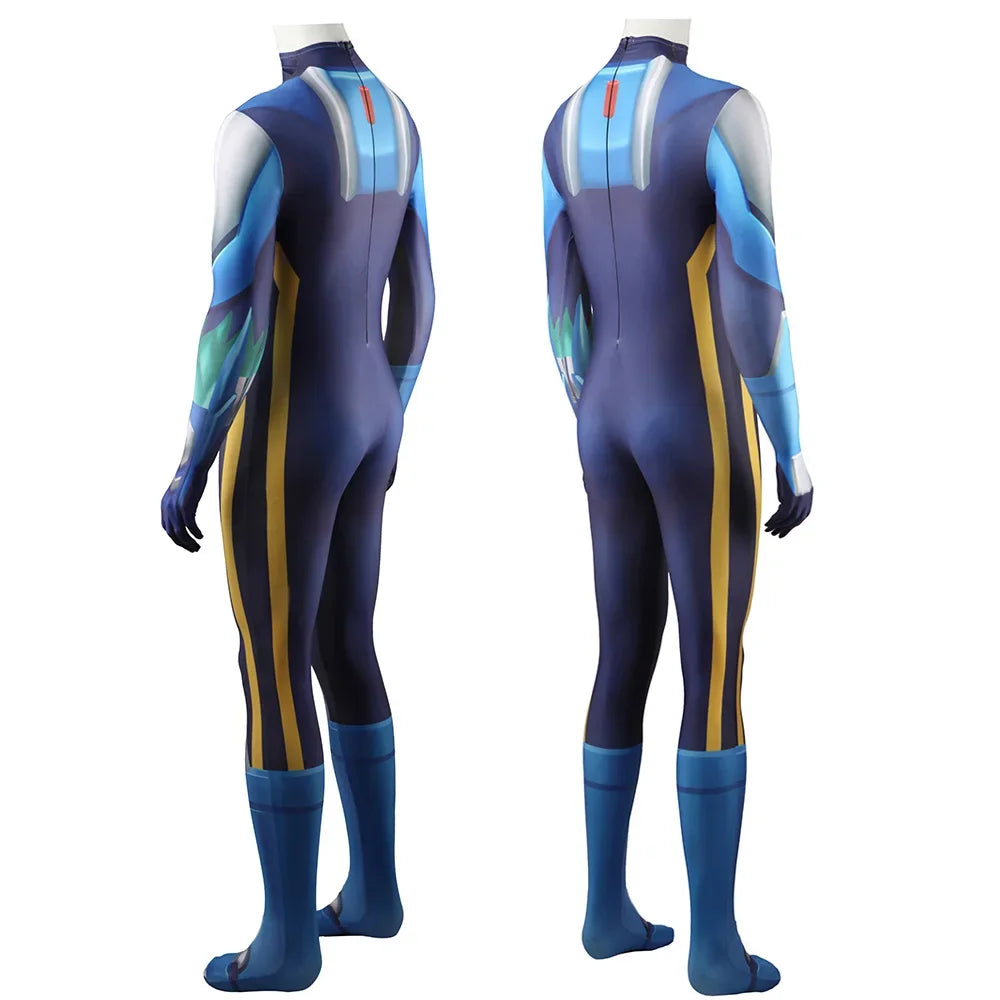 Anime WAR ROCK Superhero Cosplay Costume Hoshikawa Subaru Blue Megaman Spandex Zentai Suit Superhero Jumpsuit Halloween Costume