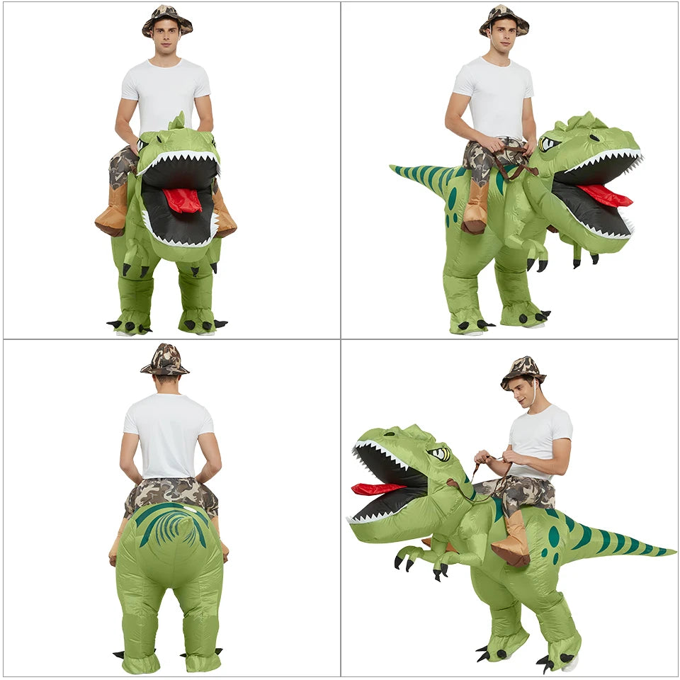 Adult Kids Inflatable Dinosaur Costume Ride On Blow Up T Rex Suit for Halloween Party Cosplay Carnival Performance