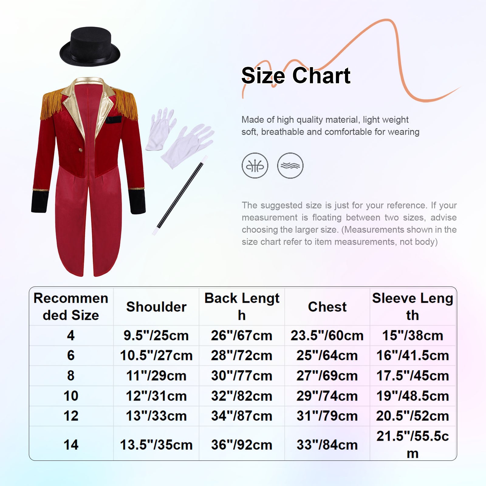 Boys Girls Halloween Circus Ringmaster Cosplay Performance Costume Long Sleeve Tassel Tailcoat with Hat Magic Wand Gloves Set
