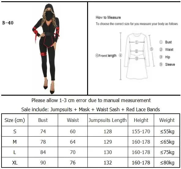 Halloween Costumes Men Women Ninja Costume Couples Anime Warrior Cosplay Carnival Party Fancy Dress Up for Adult