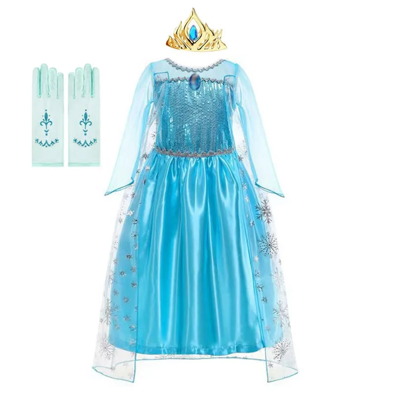 Disney Girls Elsa Princess Dress for Long Sleeve Kids Birthday Cosplay Frozen Costume Fancy 2025 Carnival Dress Up Party Costume