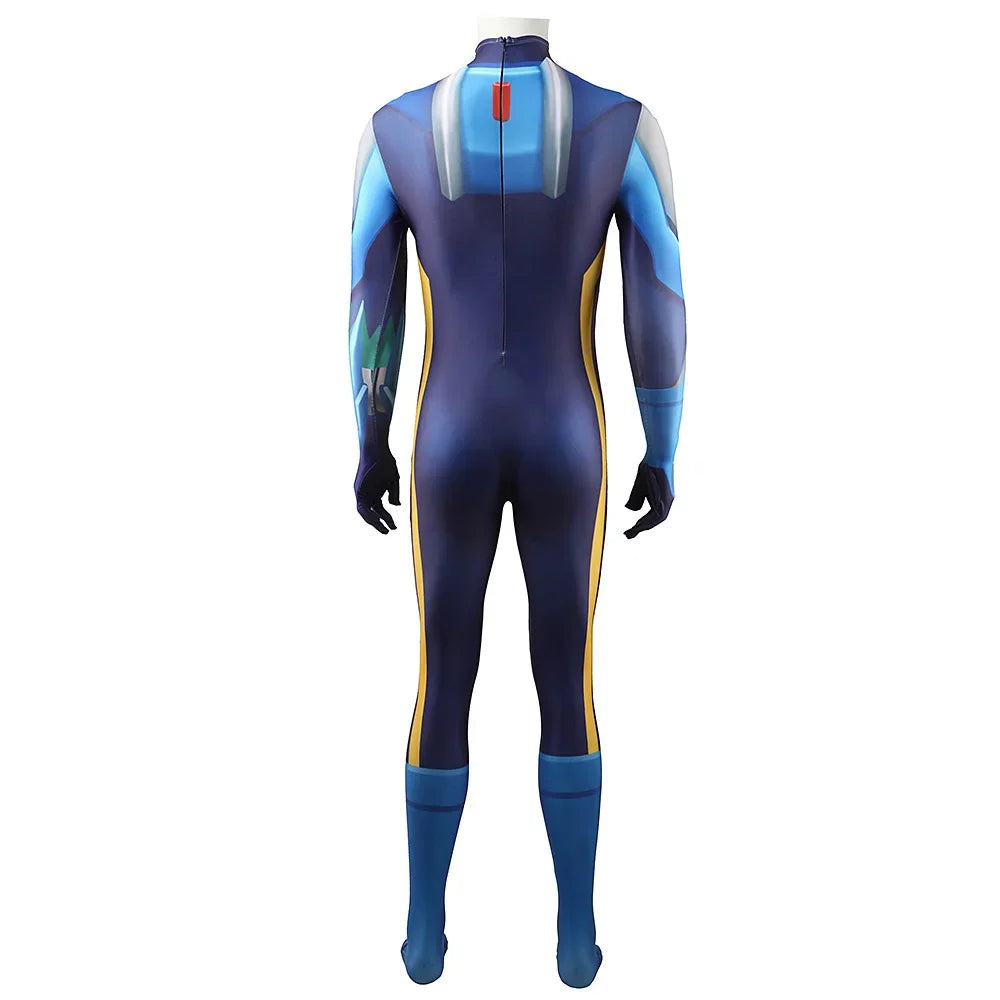 Anime WAR ROCK Superhero Cosplay Costume Hoshikawa Subaru Blue Megaman Spandex Zentai Suit Superhero Jumpsuit Halloween Costume