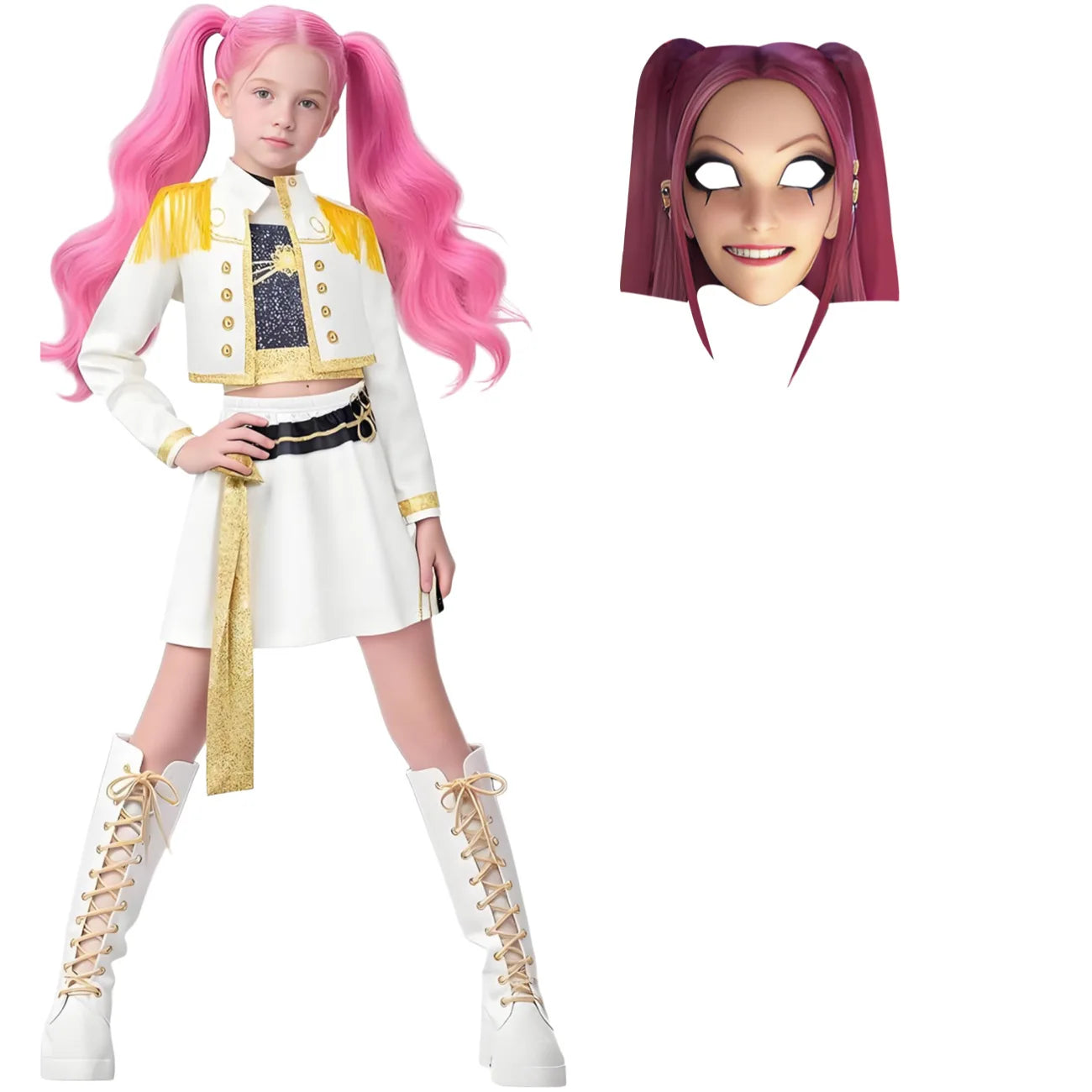 2025 Huntrix Zoey Mira Cosplay Costume for Girls Wig Mask Singing Suits K Pop Demon Hunters Uniform Kids Halloween Party Outfits