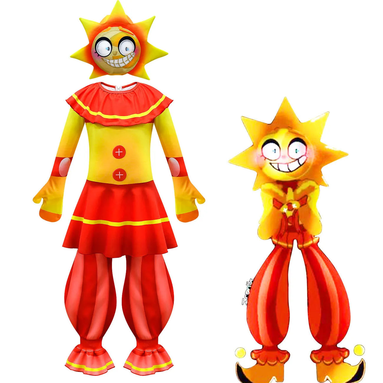 Anime Sundrop FNAF Sun clown Cosplay Clothing Boys Girls Bodysuit With mask Carnival Party Jumpsuit Halloween Costumes for Kids