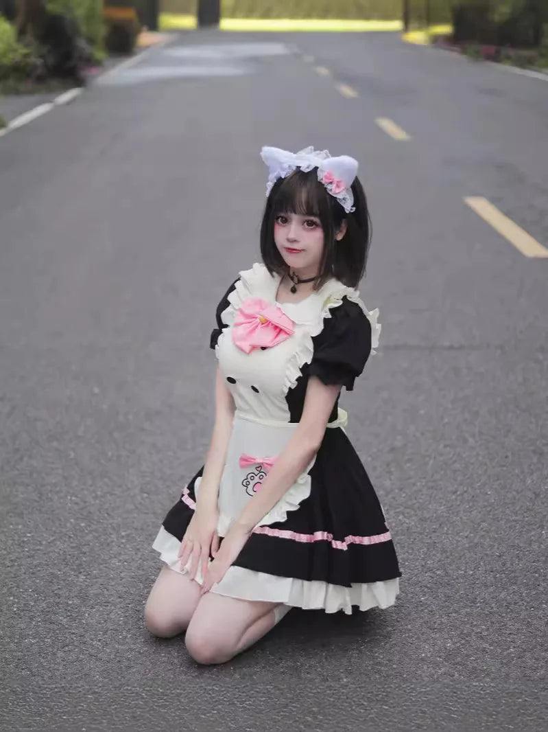 Color Cosplayer Cat Maid Dress Pink Bow Lolita Dress Halloween Party Cosplay Costume Anime Role Disguise Carnival Adult Clothing