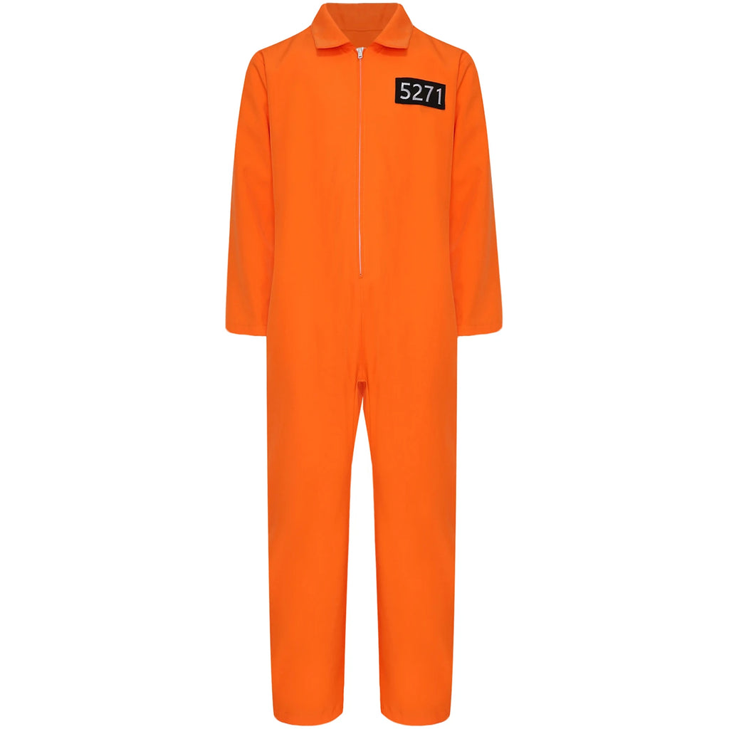 Boys Girls Prisoner Cosplay Costume Halloween Orange Jailbird Inmate Jumpsuit One Piece Full Body Suit Prison Overalls Uniform
