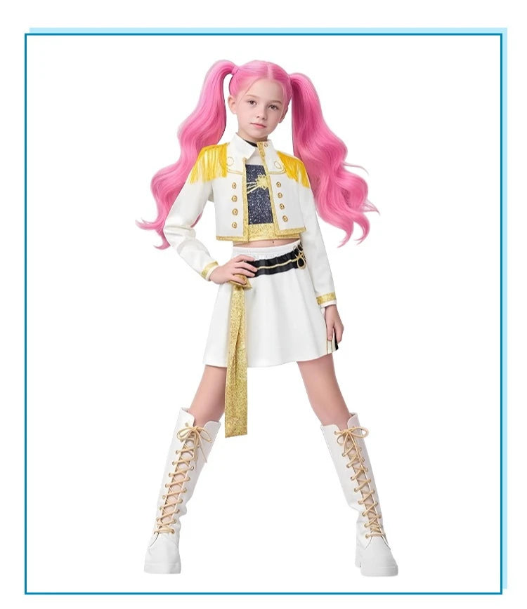 2025 Movie Rumi Mira Zoey White Cosplay Costume for Girl Halloween Carnival K-Pop Hunters Girl Group Idol Print Dress Up Outfit