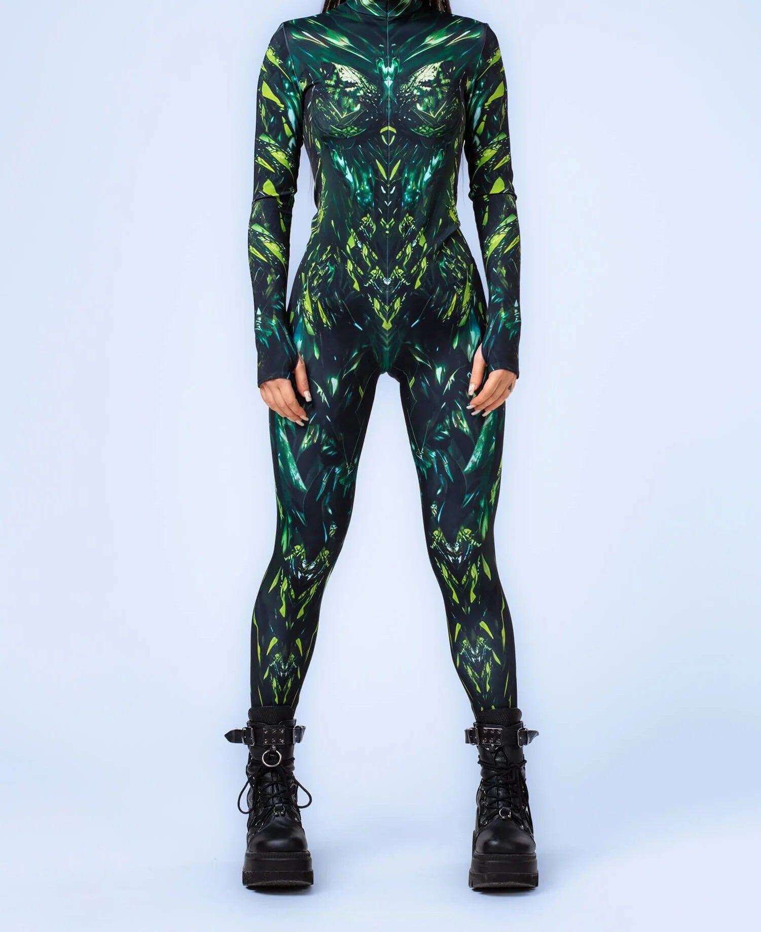 Gothic Cyber Cosplay Punk Jumpsuit Zentai Bodysuit Costume Halloween Party Performance Suit Colorful Print