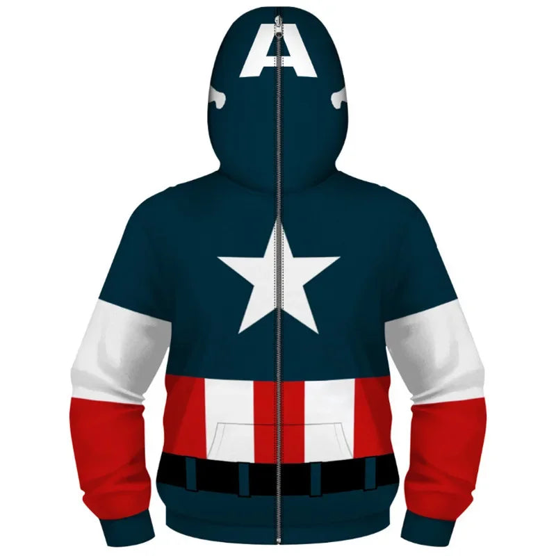 Anime Spiderman /Iron Man Full Zipper Hoodies Cosplay Costume Kids Boys Girls Superhero Cartoon Print Hooded Sweatshirts Outwear