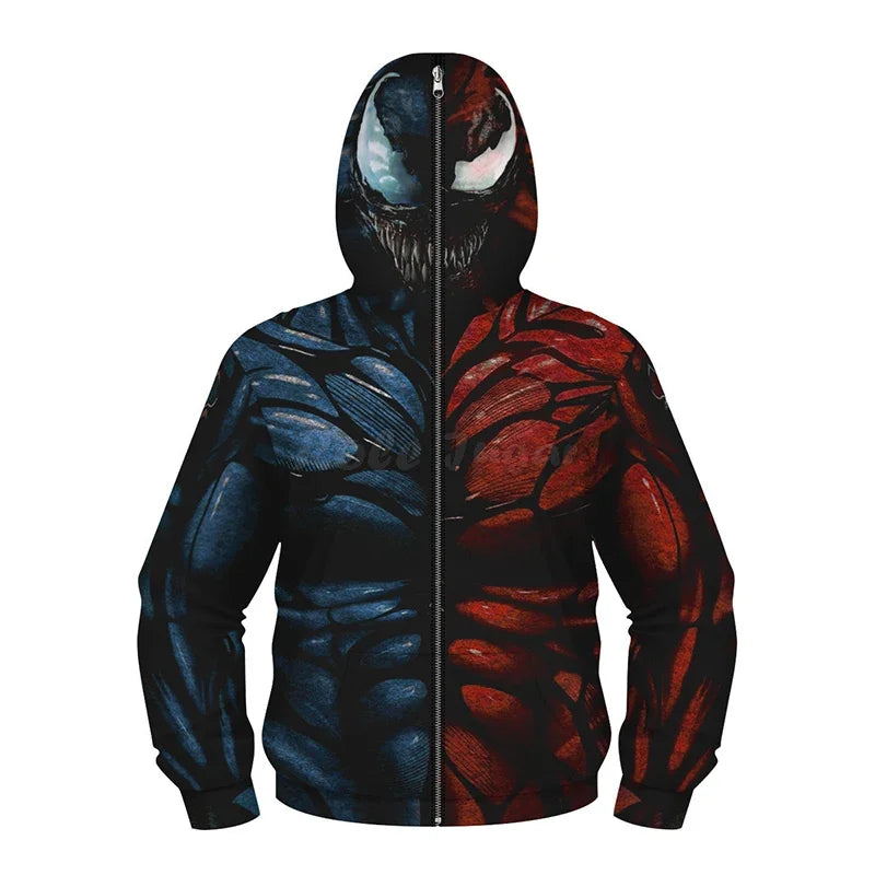 Anime Spiderman /Iron Man Full Zipper Hoodies Cosplay Costume Kids Boys Girls Superhero Cartoon Print Hooded Sweatshirts Outwear