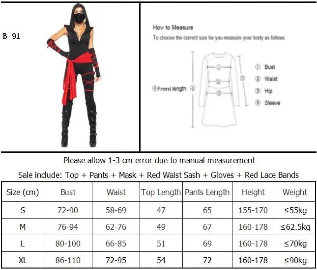 Halloween Costumes Men Women Ninja Costume Couples Anime Warrior Cosplay Carnival Party Fancy Dress Up for Adult