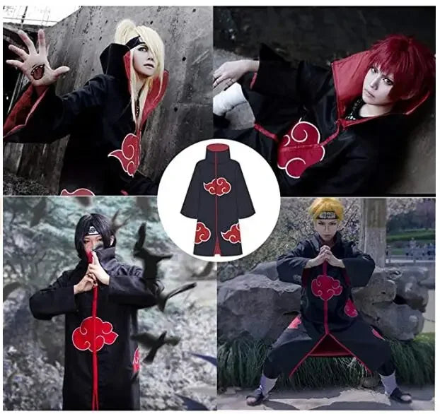 4 Pcs Naruto Costume Akatsuki Cloak Cosplay Sasuke Uchiha Cape Cosplay Itachi Clothing Cosplay costume 2pcs/Pair Colored Lenses
