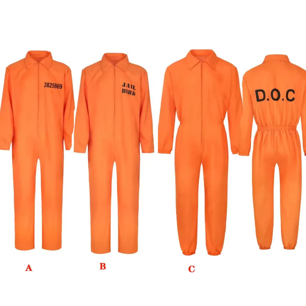 Adult Carnival Orange Prisoner Costume Men Women Prisoner Cosplay Jumpsuit Roleplay Outfits Fantasy Halloween Carnival Costume