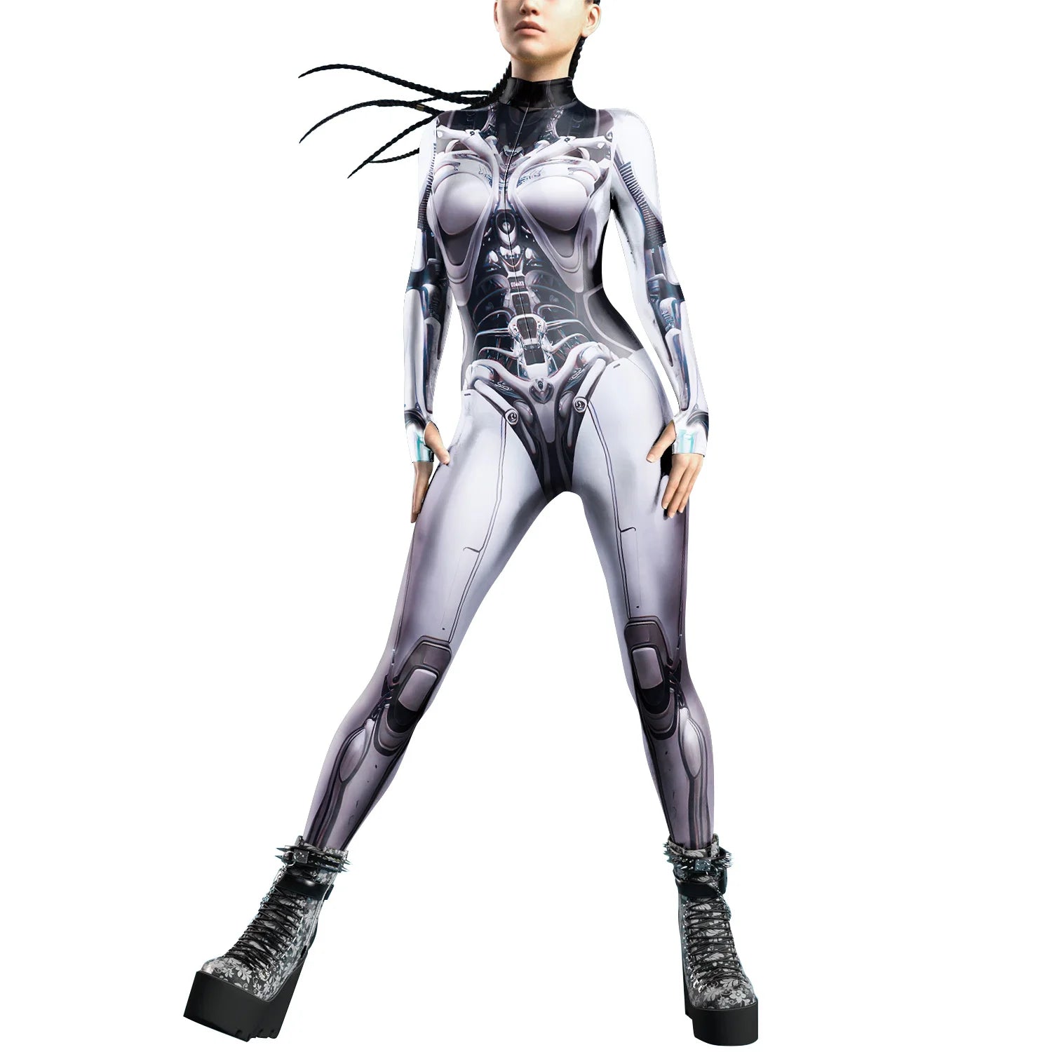 Future Technology Punk Robot Women Jumpsuits Clothing Colorful Texture Printing Zentai Bodysuit Cosplay Costume Halloween Outfit