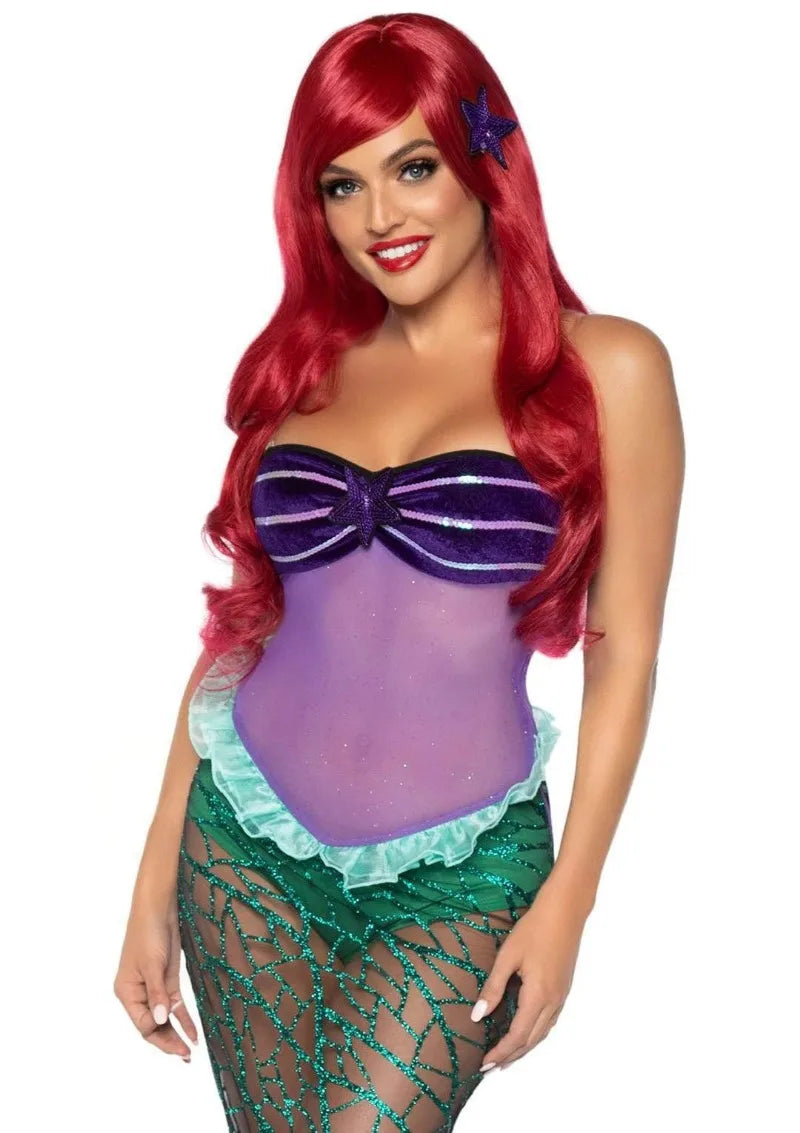 Anime Sexy Mermaid Ariel Princess Costumes Adult Women Halloween Mermaid Masquerade Uniforms Dress Up Fancy Sequins Ruffle Dress