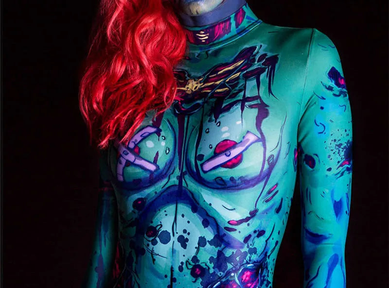 Adult Sexy Women Scary Ghost Skull Bone Costume Rose Skeleton Onesie Printed Bodysuit Devil Jumpsuit Halloween Clothing Zentai