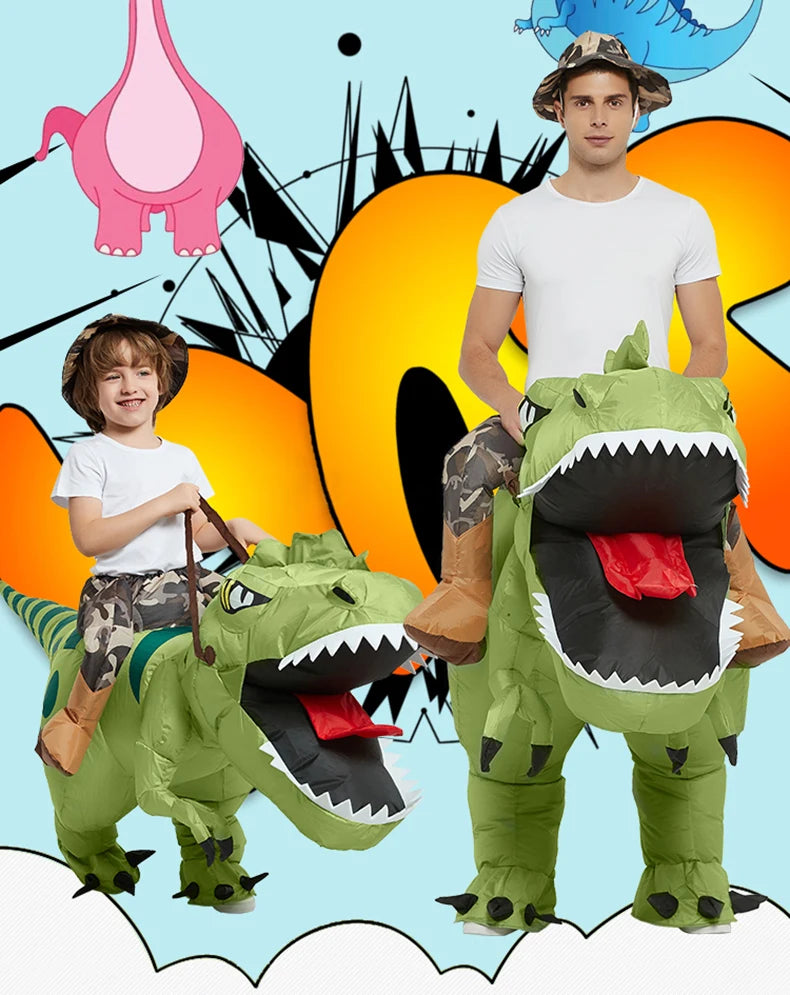 Adult Kids Inflatable Dinosaur Costume Ride On Blow Up T Rex Suit for Halloween Party Cosplay Carnival Performance