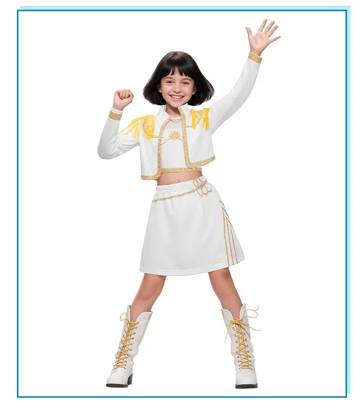 2025 Movie Rumi Mira Zoey White Cosplay Costume for Girl Halloween Carnival K-Pop Hunters Girl Group Idol Print Dress Up Outfit