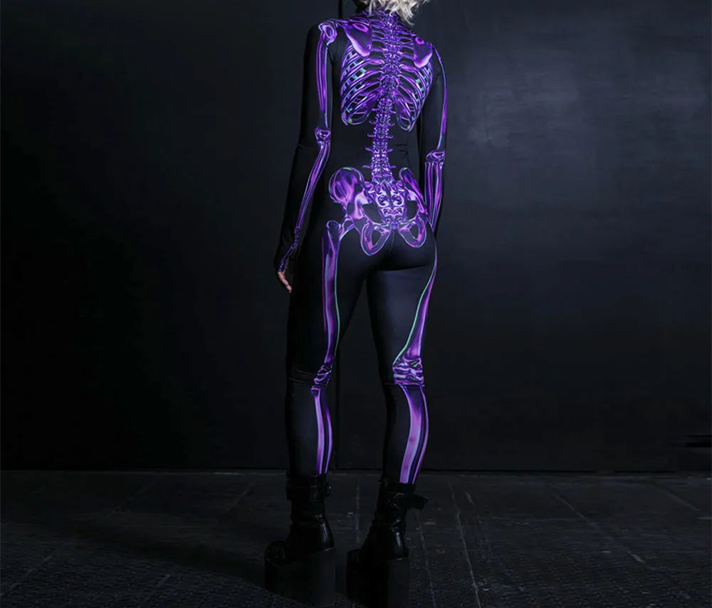 Adult Sexy Women Scary Ghost Skull Bone Costume Rose Skeleton Onesie Printed Bodysuit Devil Jumpsuit Halloween Clothing Zentai
