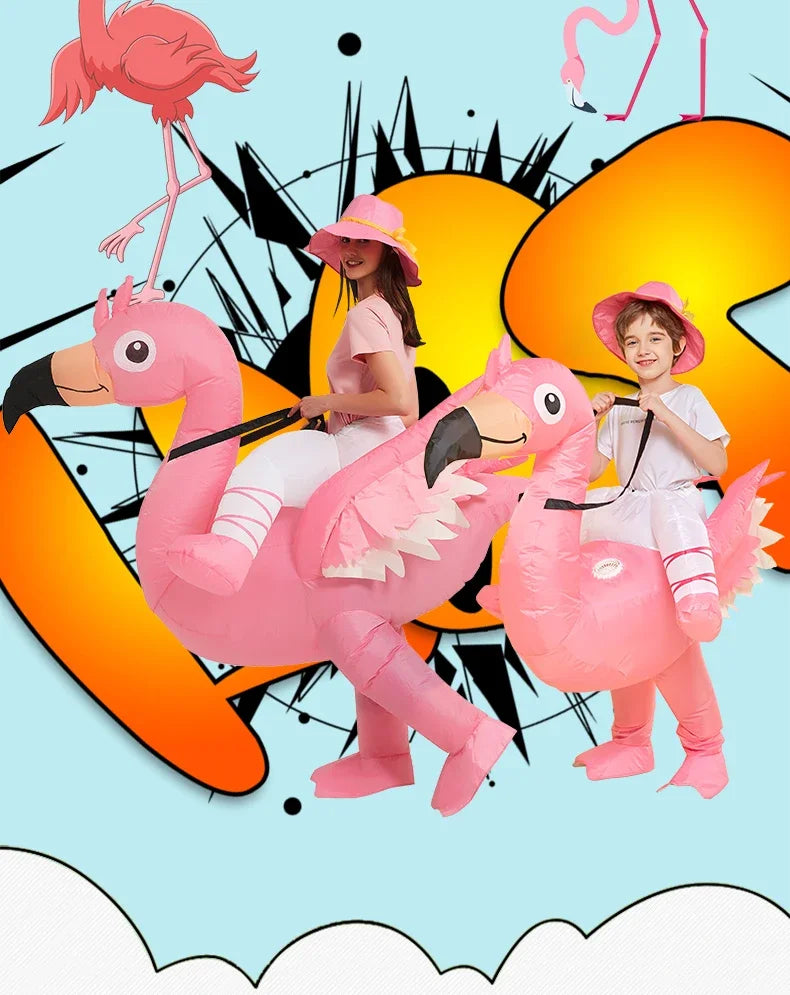 Adult Kids Pink Flamingo Inflatable Costume Halloween Christmas Carnival Children's Day Holiday Party Cosplay Birthday Gift