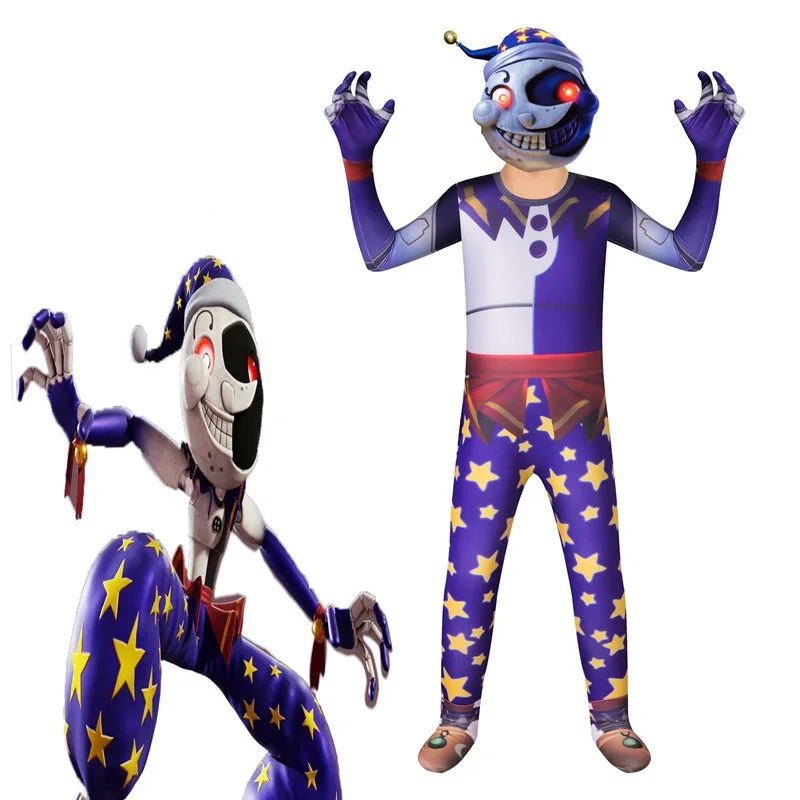 Anime Sundrop FNAF Sun clown Cosplay Clothing Boys Girls Bodysuit With mask Carnival Party Jumpsuit Halloween Costumes for Kids
