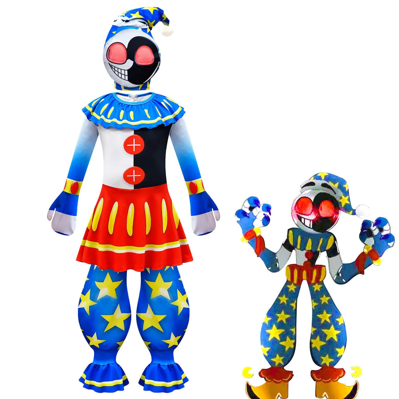 Anime Sundrop FNAF Sun clown Cosplay Clothing Boys Girls Bodysuit With mask Carnival Party Jumpsuit Halloween Costumes for Kids
