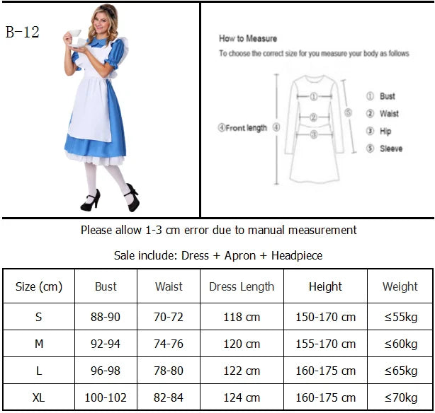 Alice Cosplay Dress Women Fantasy Lolita Outfit Cartoon Wonderland Disguise Costume Adult Kids Girls Halloween Party Dress Up