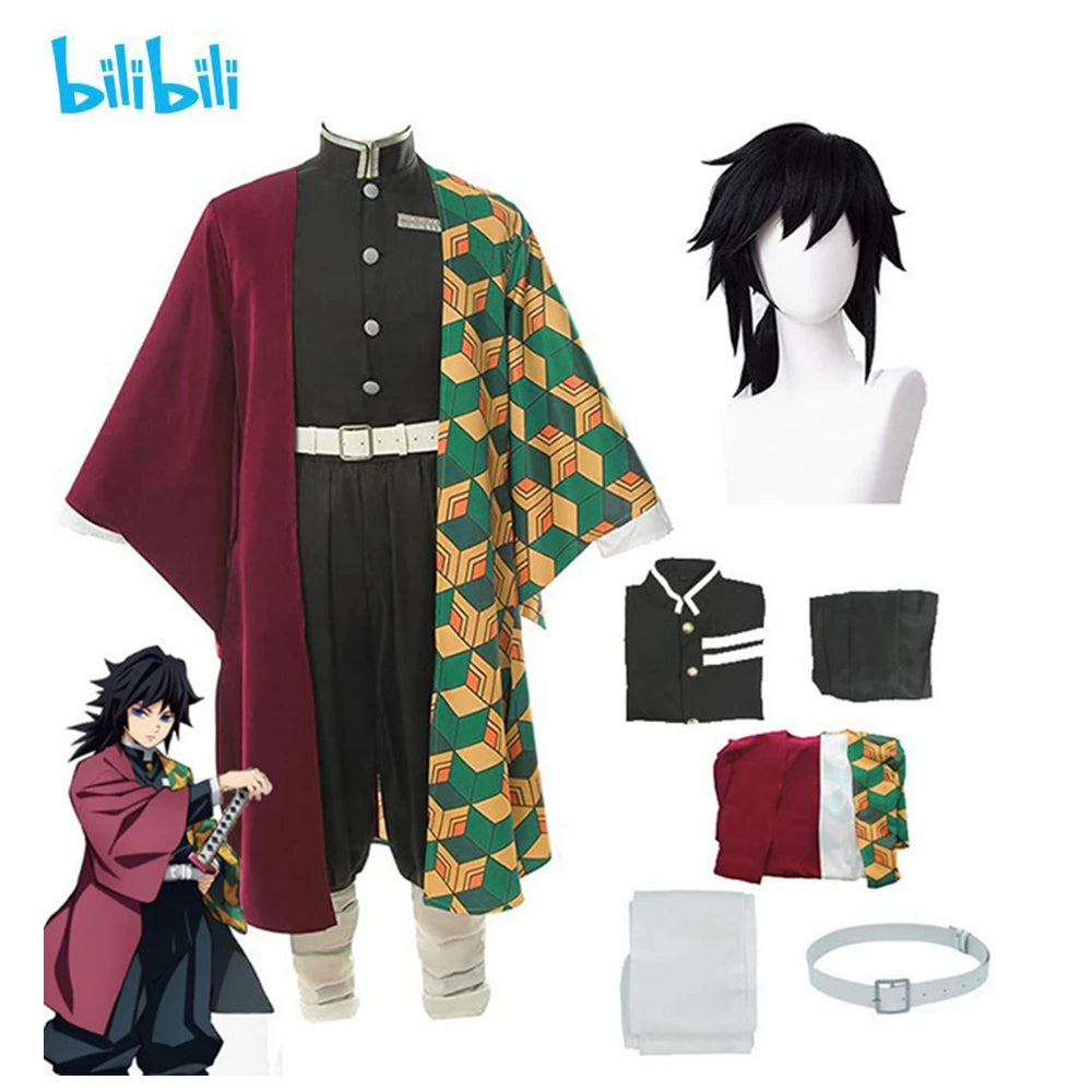 Anime Demon Slayer Kimetsu No Yaiba Tomioka Giyuu Cosplay Costume Suit Uniforms Costumes Wig Child Adult Party Gift