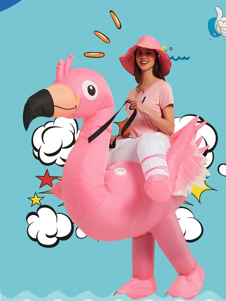 Adult Kids Pink Flamingo Inflatable Costume Halloween Christmas Carnival Children's Day Holiday Party Cosplay Birthday Gift