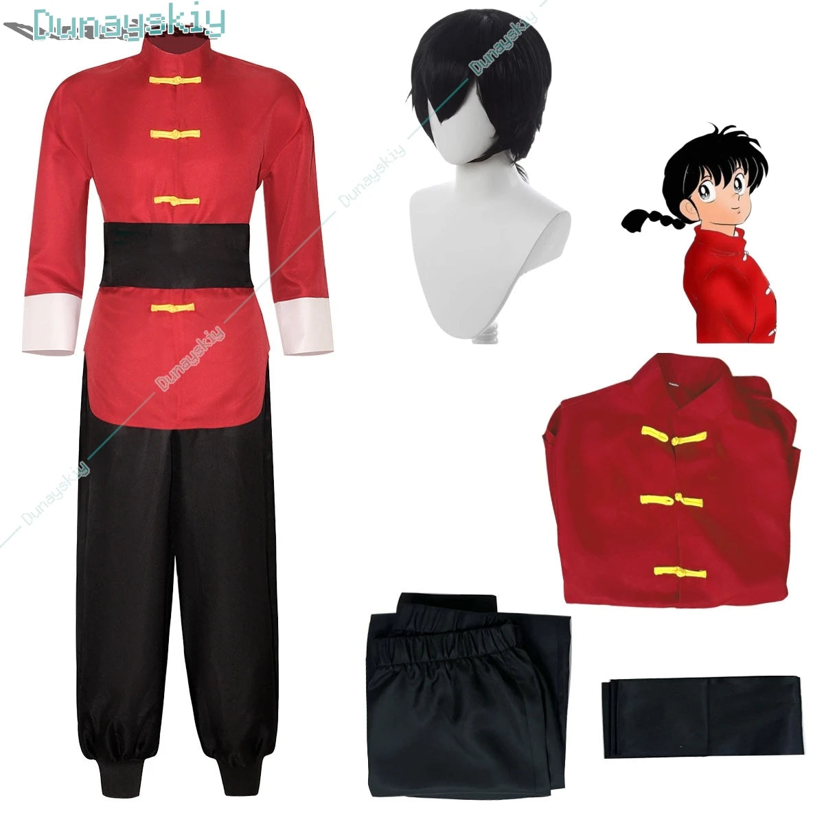 Anime Ranma 1/2 Tendou Akane Cosplay Costume Chinese Style Red Uniform Halloween Carnival Party Suit Men Women Role Play Outfits