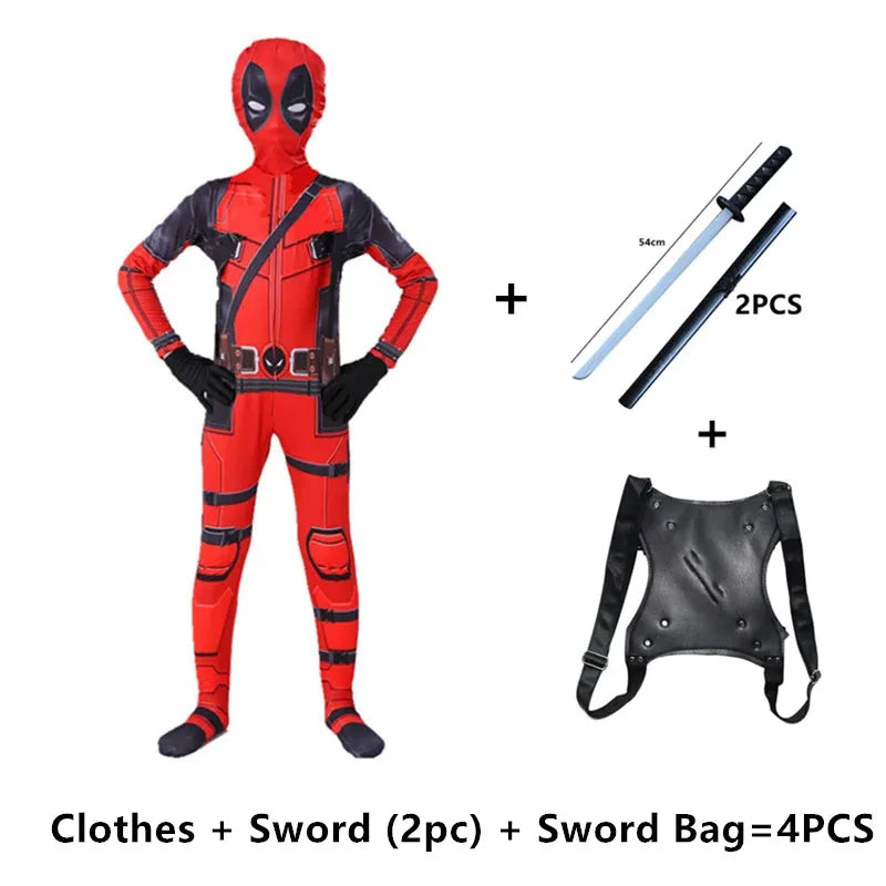 35-70in Adult Deadpool Costume Men Kids Cosplay Spider-Man Jumpsuit Black PantherAccessories Superhero Halloween Costume Child